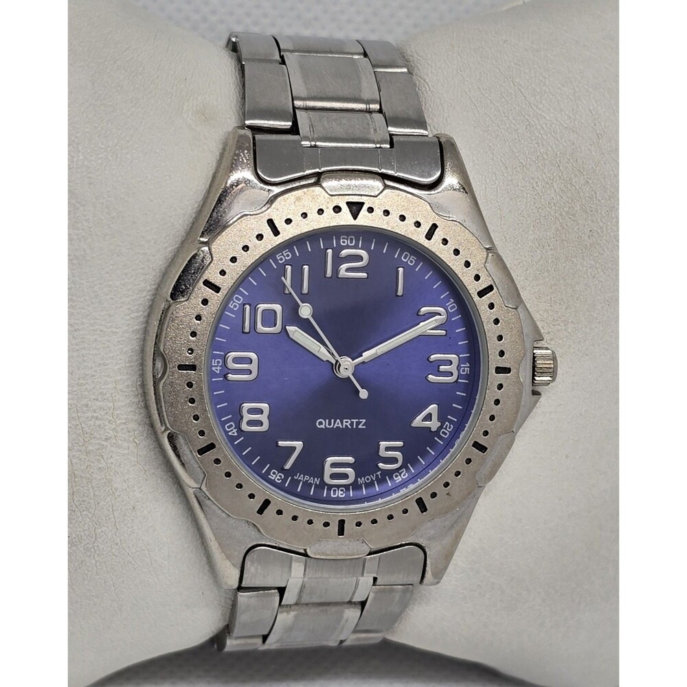 Mens Advance Puritan Round Silver Tone Blue Dial Bracelet Band Watch 13 - Picture 3 of 8